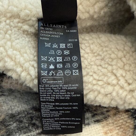 All Saints Cayuga Jacket Mens Medium Ecru Plaid Wool Blend Lined Shacket Button - Picture 6 of 16